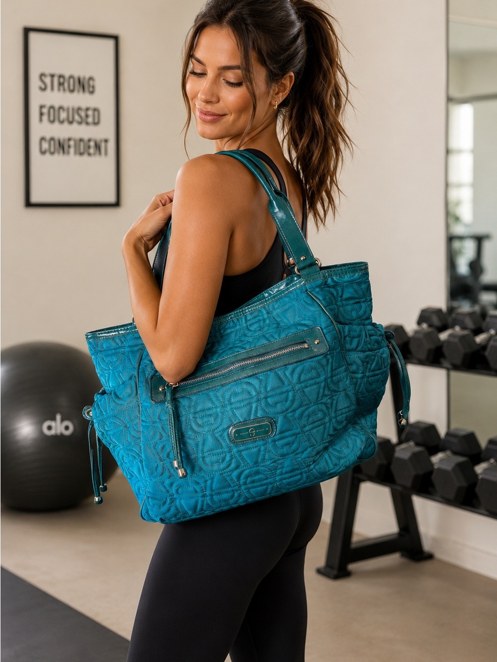 Etienne Aigner Teal Quilted Shoulder Bag